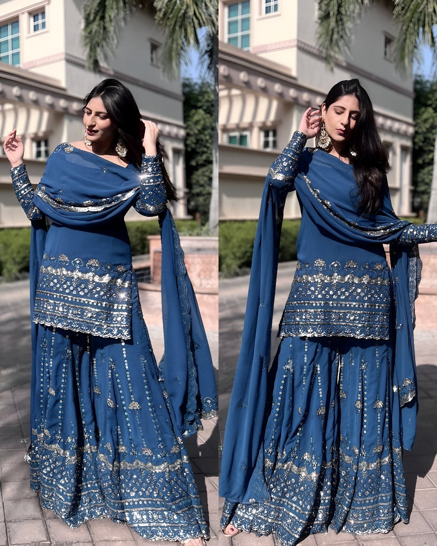 Pink Blue Sharara Suit Set Readymade Salwar Kameez dress