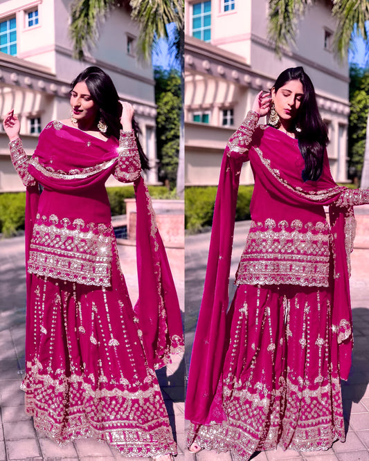 Pink Blue Sharara Suit Set Readymade Salwar Kameez dress