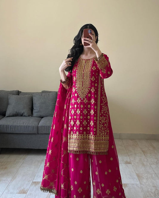 Pink Yellow Palazzo Suit Set Readymade Indian wedding dress salwar kameez