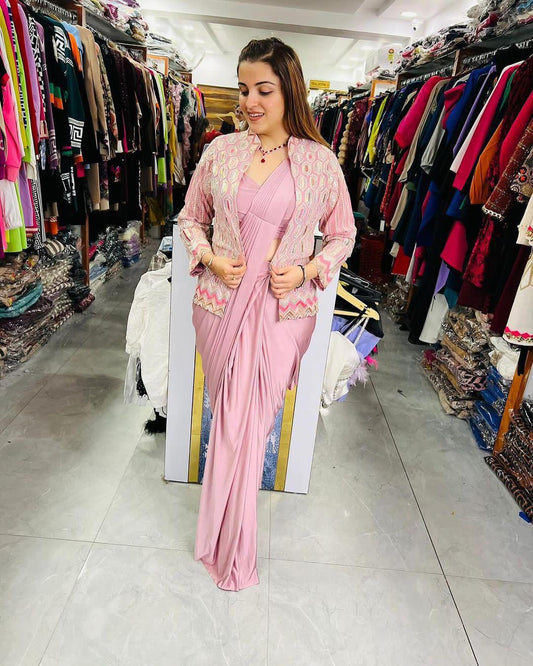 Indowestern Saree with koti blazer and blouse for wedding saree