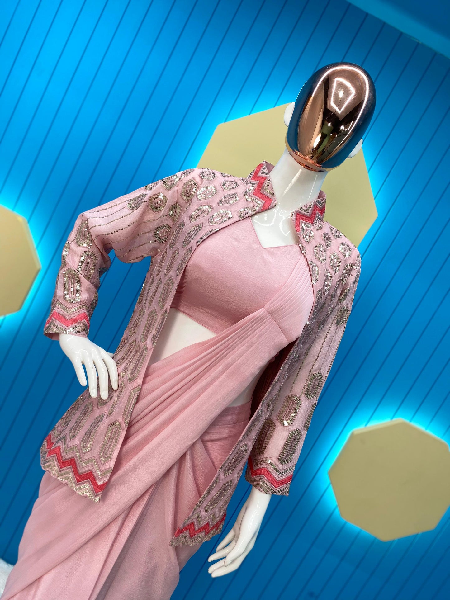 Indowestern Saree with koti blazer and blouse for wedding saree