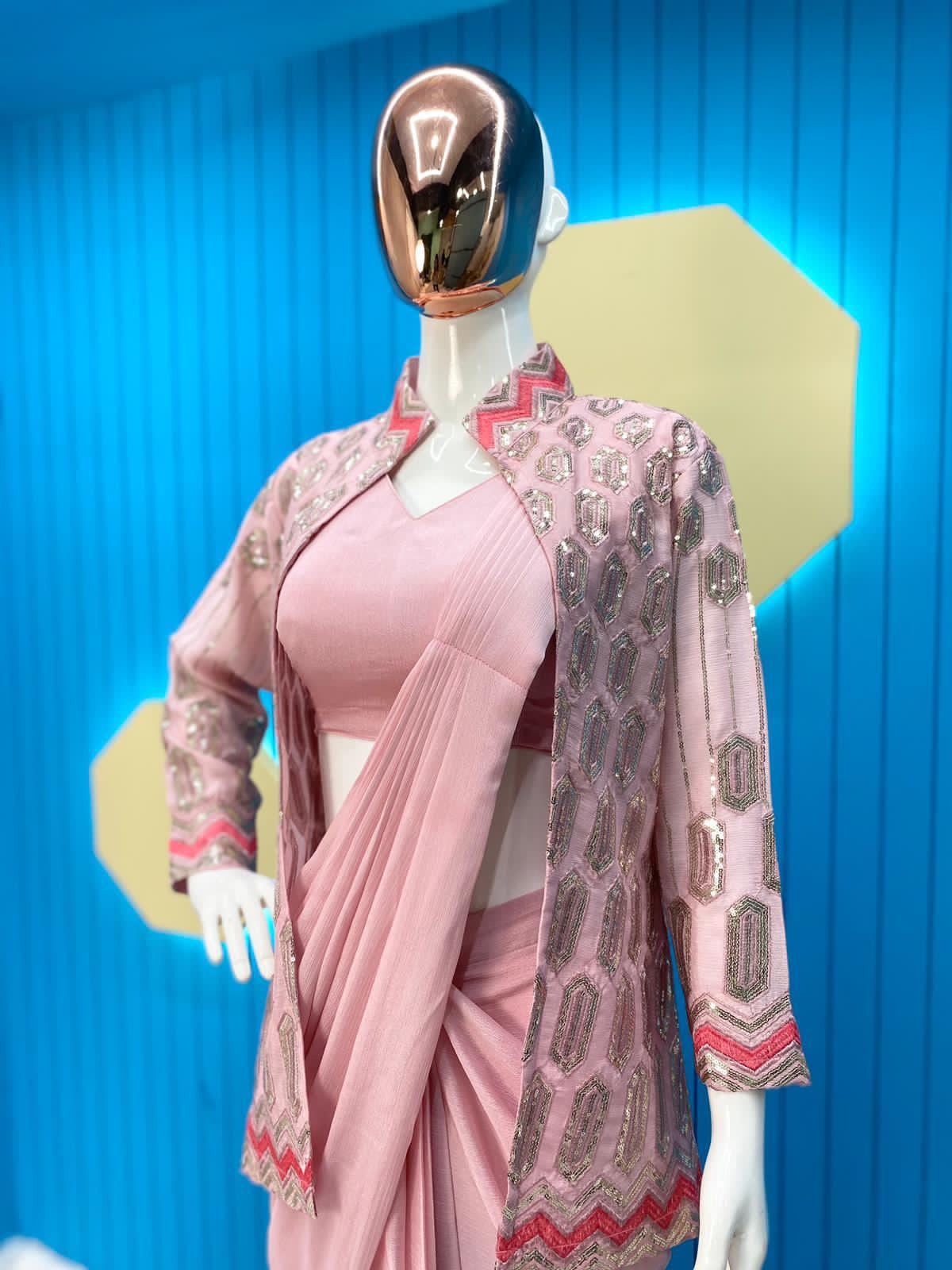 Indowestern Saree with koti blazer and blouse for wedding saree