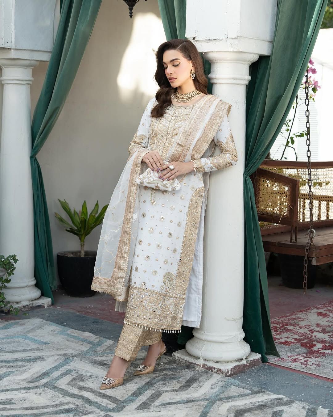 White Readymade Indian Salwar Kameez suit set dress