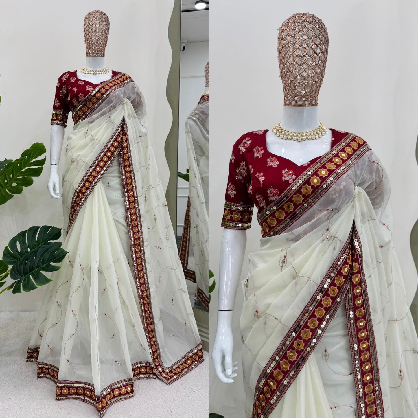Wedding Wear Saree with stitched blouse Readymade Indian saree