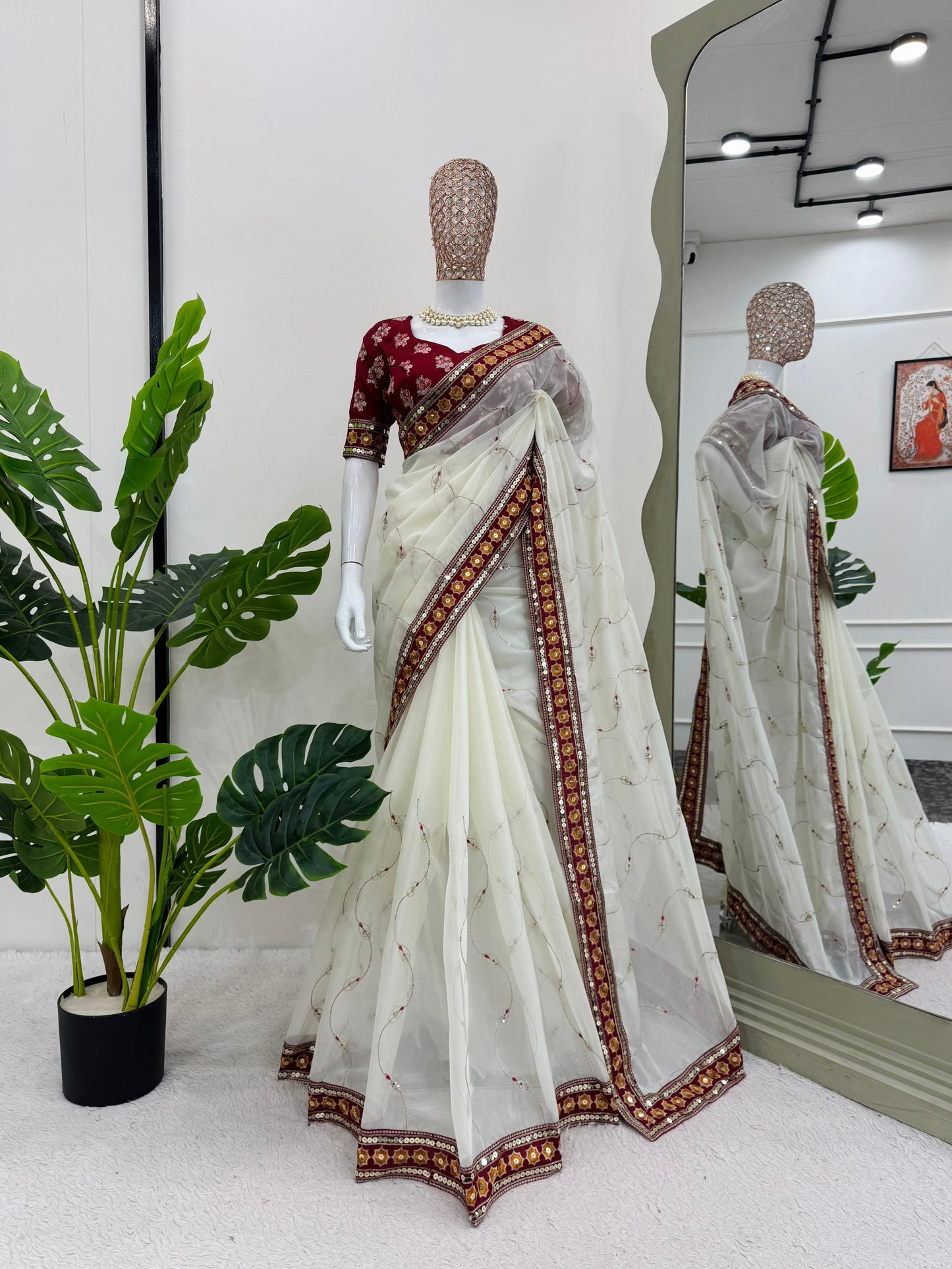 Wedding Wear Saree with stitched blouse Readymade Indian saree
