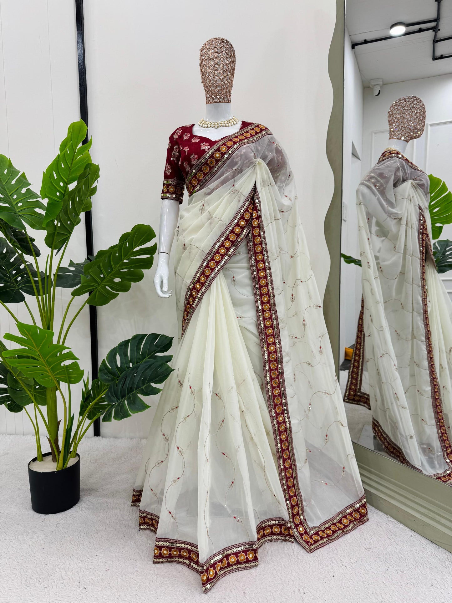 Wedding Wear Saree with stitched blouse Readymade Indian saree