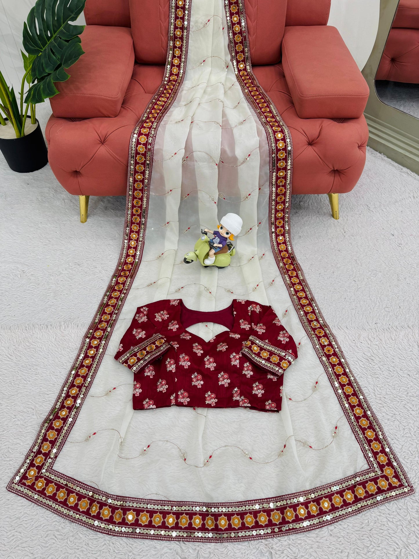 Wedding Wear Saree with stitched blouse Readymade Indian saree