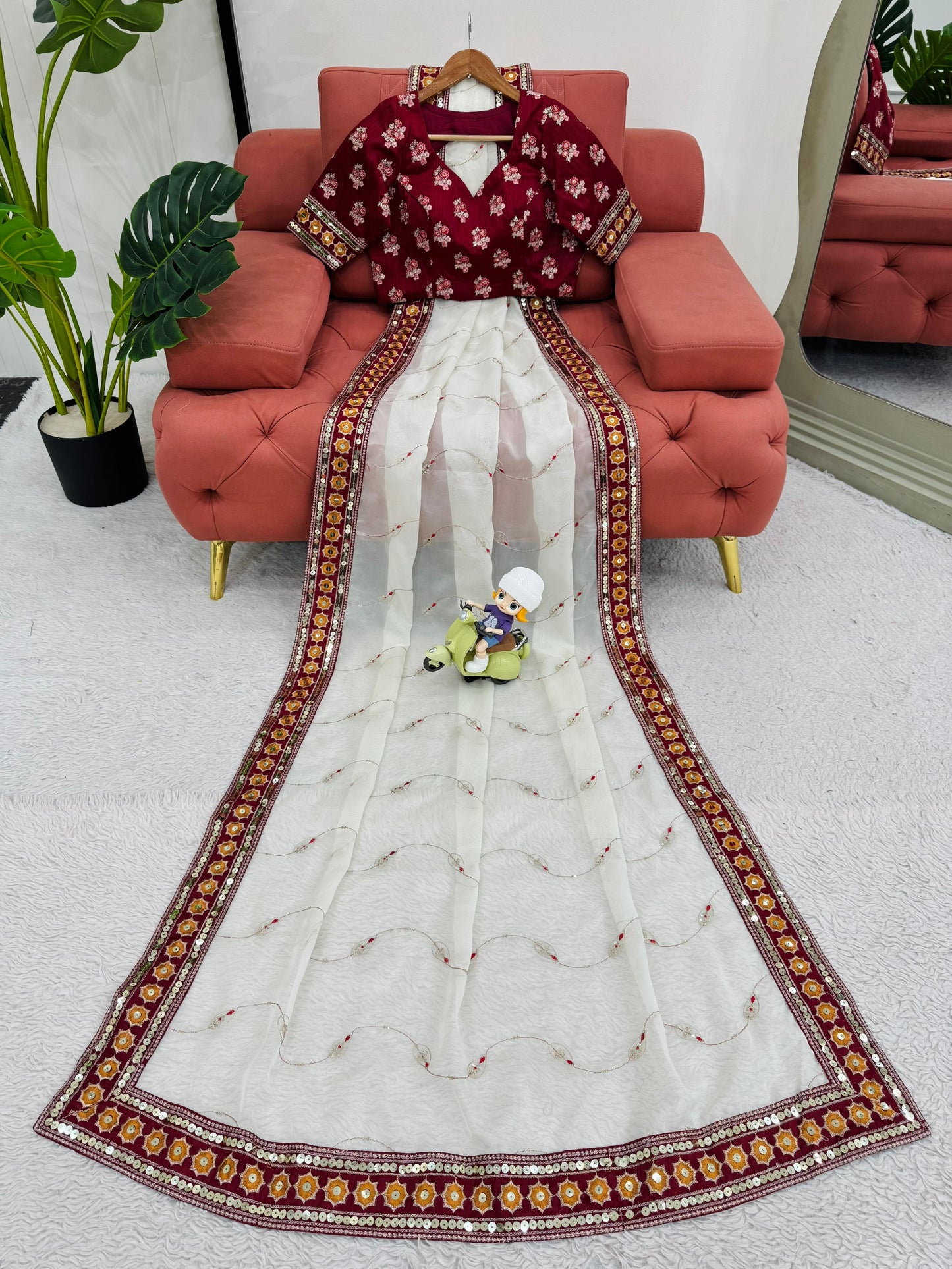 Wedding Wear Saree with stitched blouse Readymade Indian saree