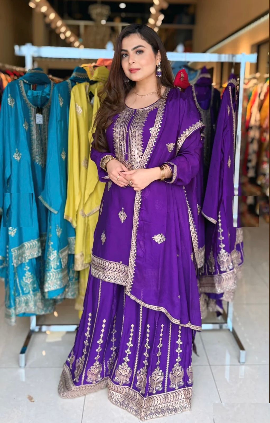 Purple Sharara Suit set Salwar Kameez Readymade New Indian Ready To Wear Wedding Suit