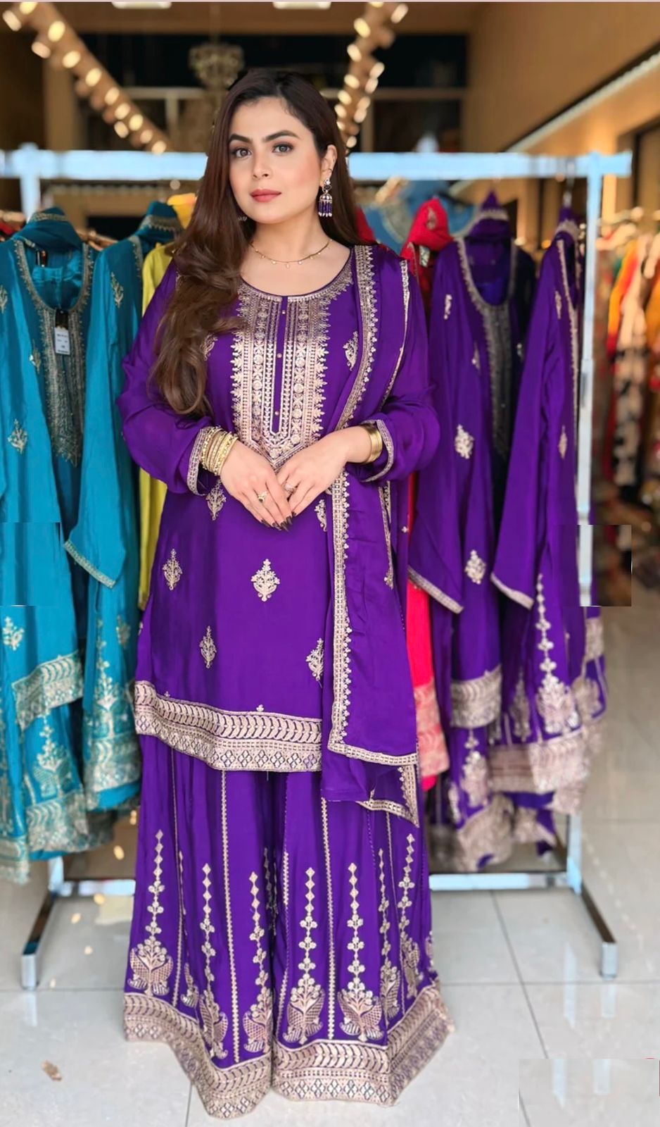 Purple Sharara Suit set Salwar Kameez Readymade New Indian Ready To Wear Wedding Suit