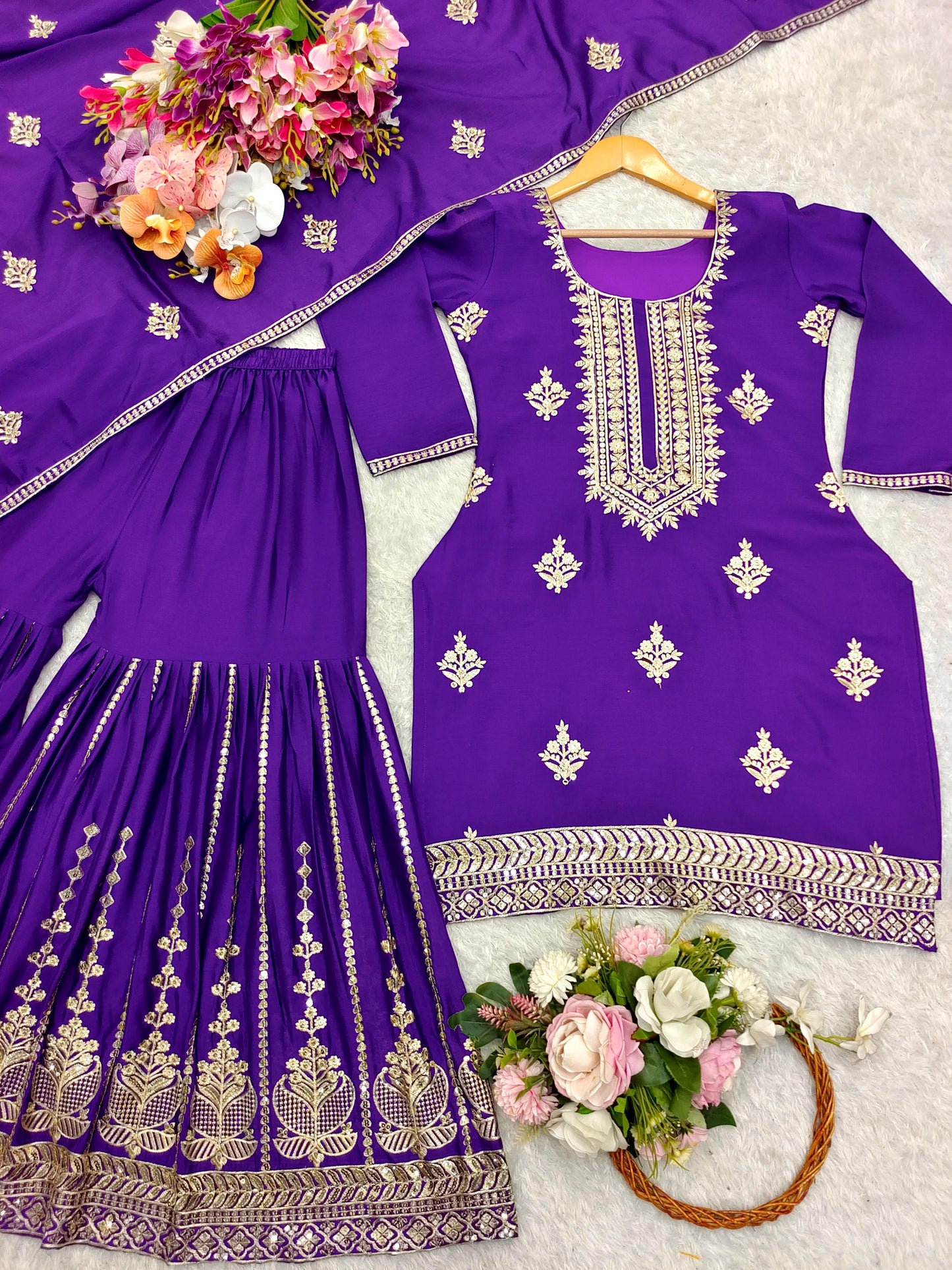 Purple Sharara Suit set Salwar Kameez Readymade New Indian Ready To Wear Wedding Suit
