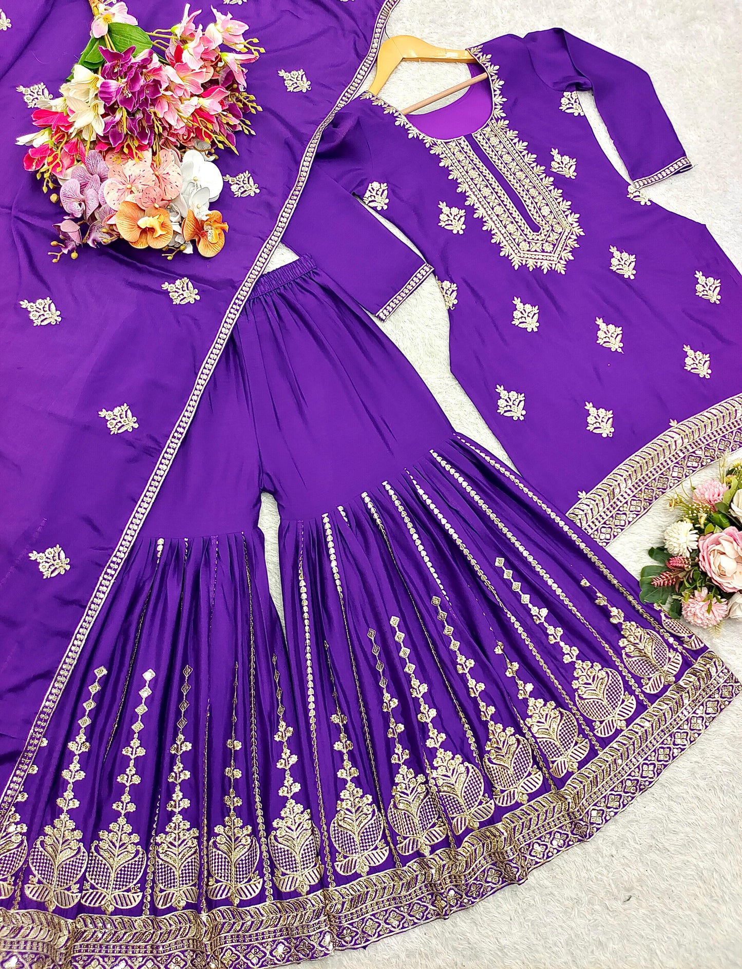 Purple Sharara Suit set Salwar Kameez Readymade New Indian Ready To Wear Wedding Suit