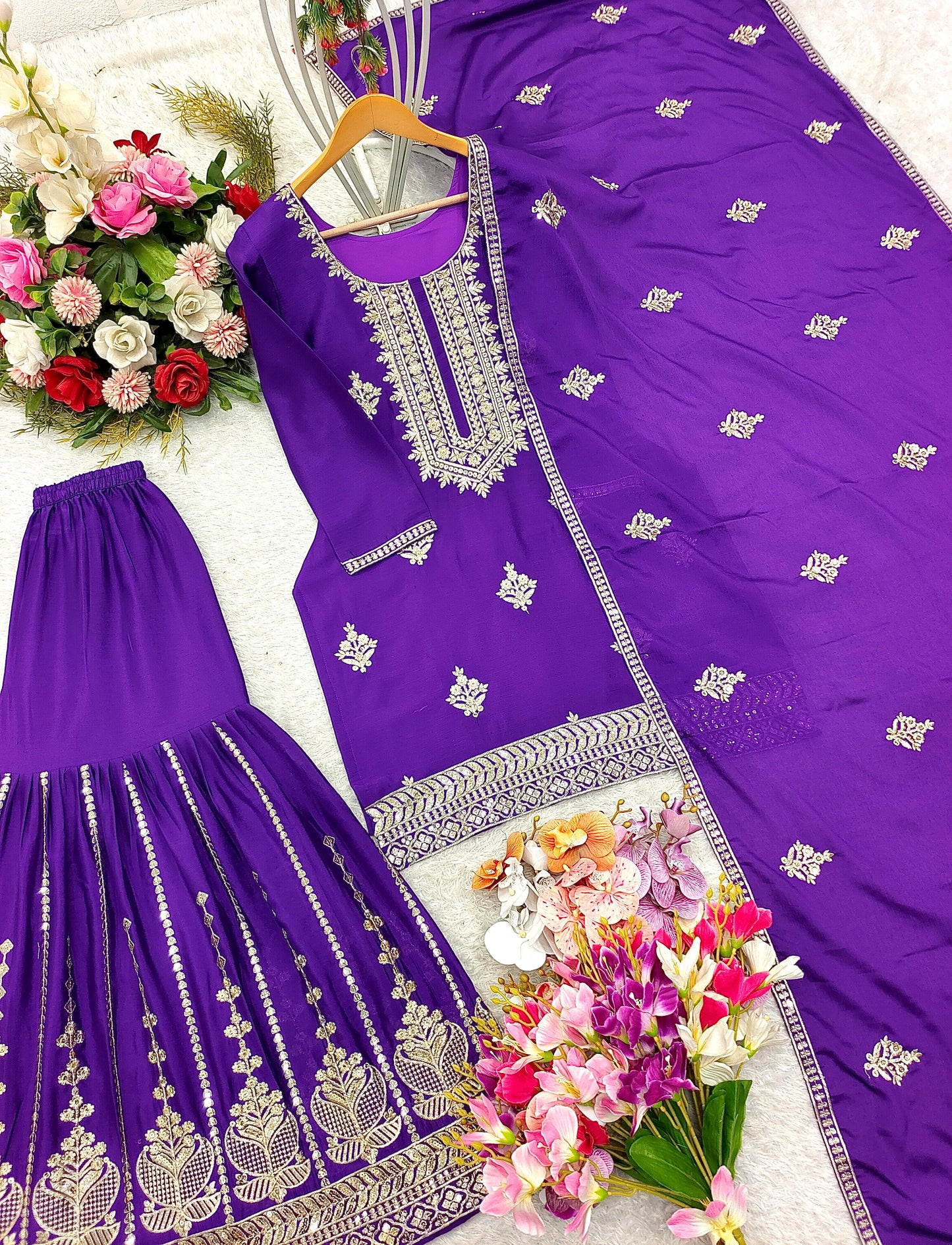 Purple Sharara Suit set Salwar Kameez Readymade New Indian Ready To Wear Wedding Suit