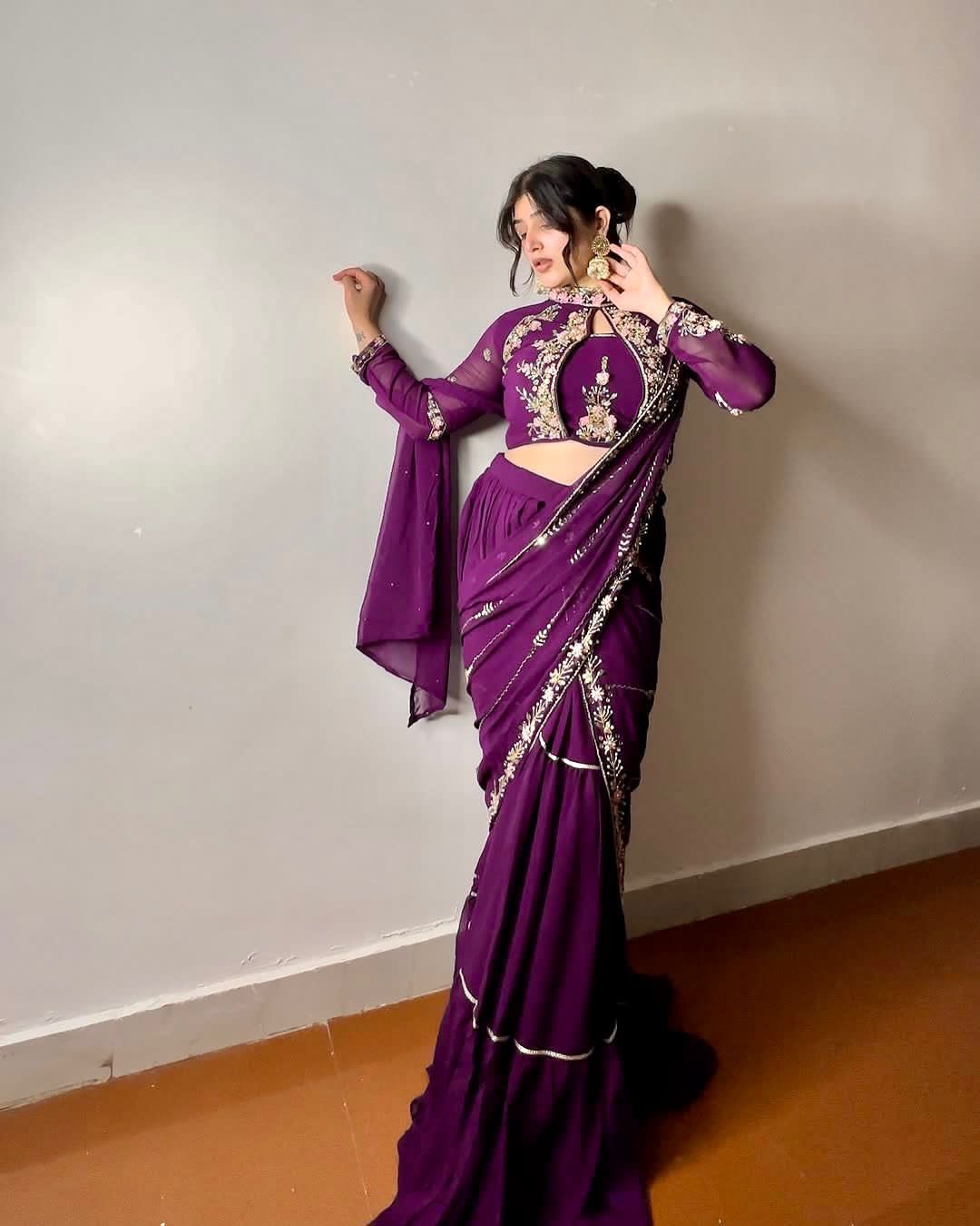 Indian Wedding Party Lehenga Saree Ready To Wear With Stitched Blouse Readymade