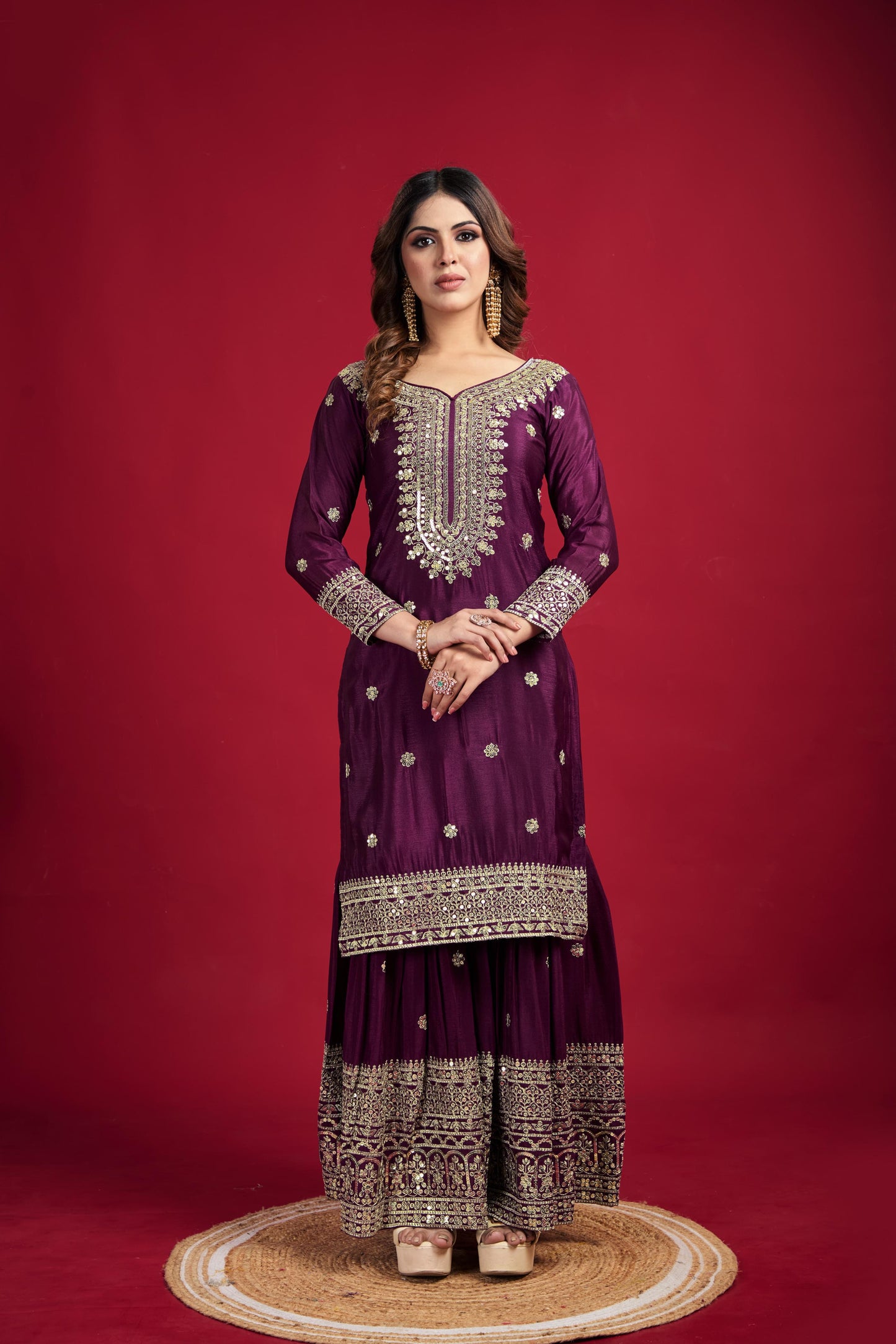 Top-Sharara And Dupatta Set With Fully Stitched Ready To Wear Collection Dress Readymade
