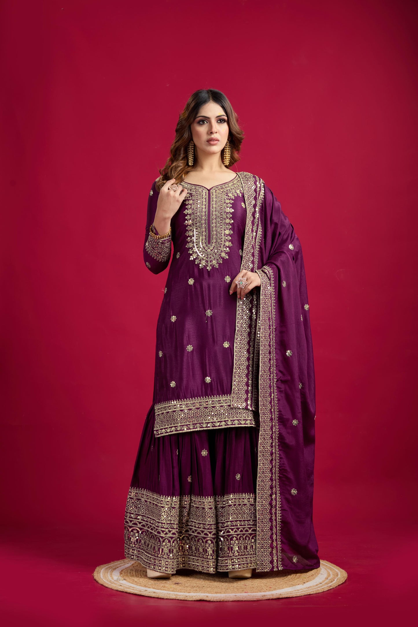 Top-Sharara And Dupatta Set With Fully Stitched Ready To Wear Collection Dress Readymade