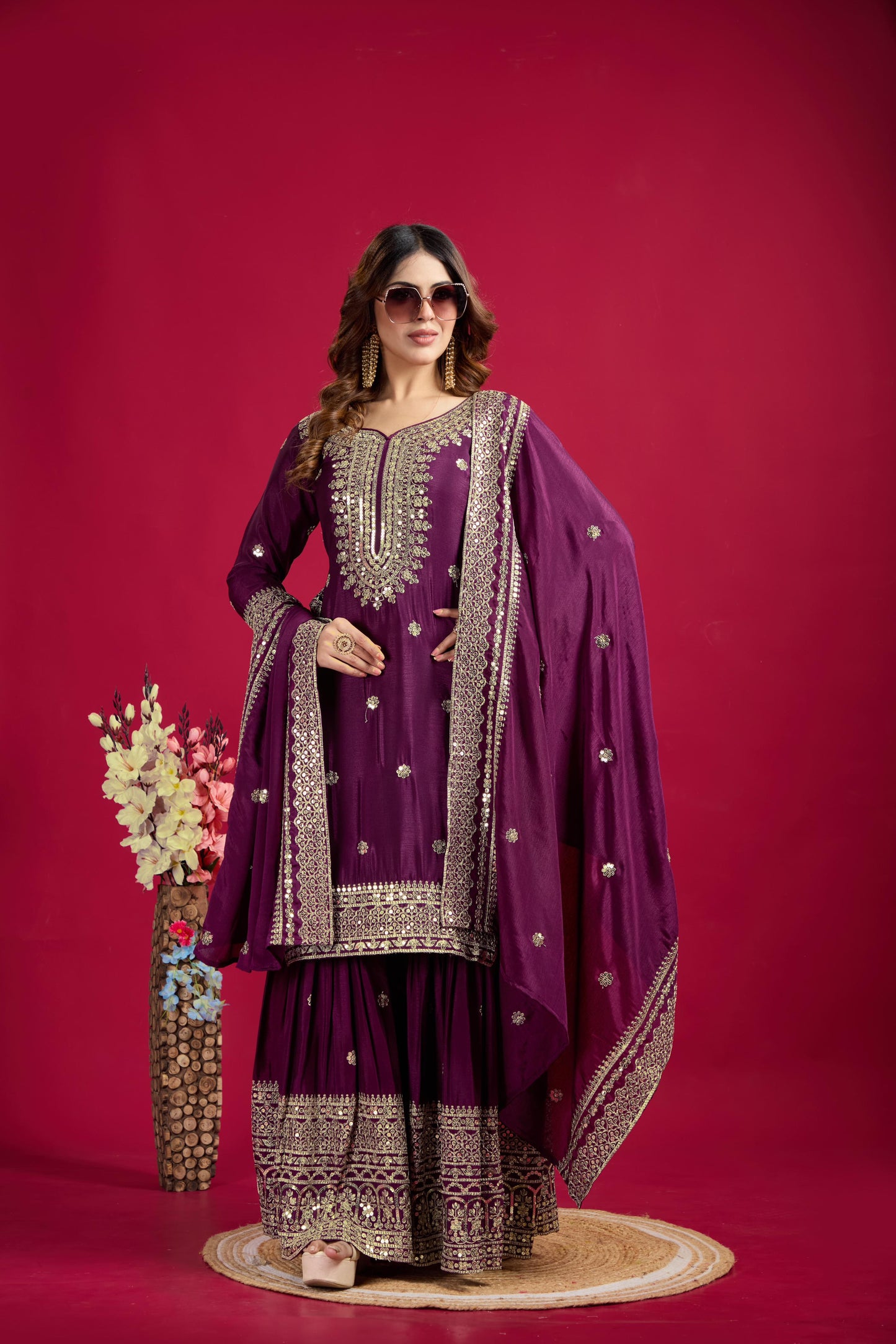 Top-Sharara And Dupatta Set With Fully Stitched Ready To Wear Collection Dress Readymade