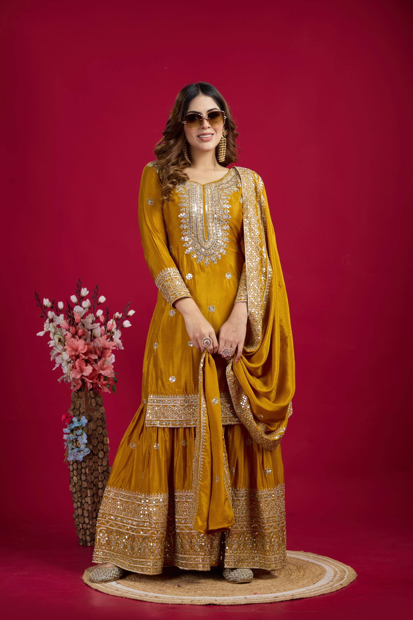Top-Sharara And Dupatta Set With Fully Stitched Ready To Wear Collection Dress Readymade