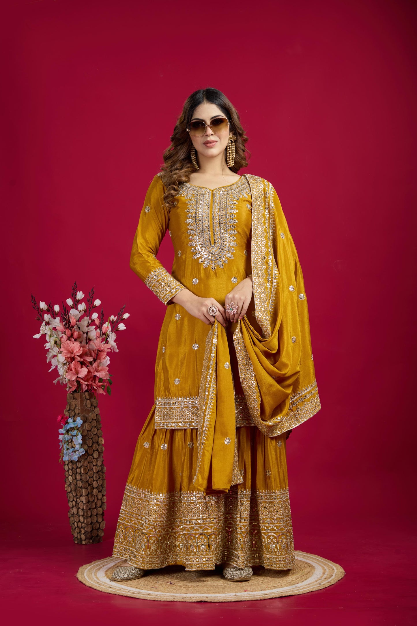 Top-Sharara And Dupatta Set With Fully Stitched Ready To Wear Collection Dress Readymade