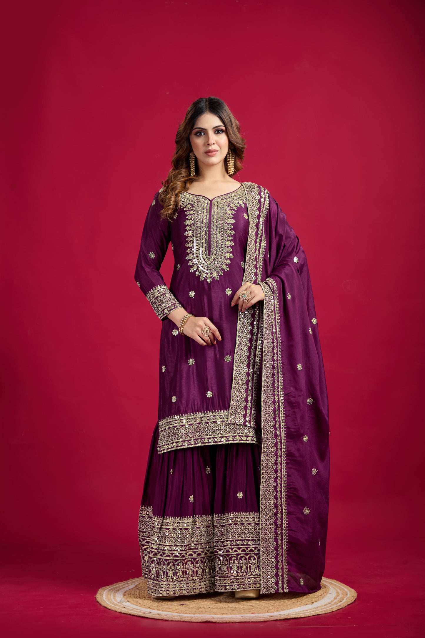 Top-Sharara And Dupatta Set With Fully Stitched Ready To Wear Collection Dress Readymade