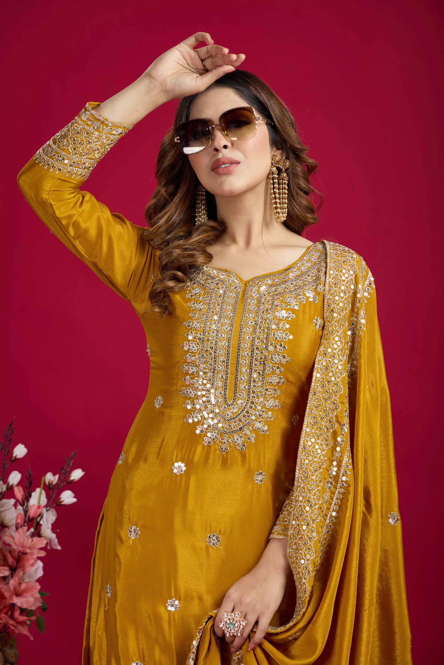 Top-Sharara And Dupatta Set With Fully Stitched Ready To Wear Collection Dress Readymade