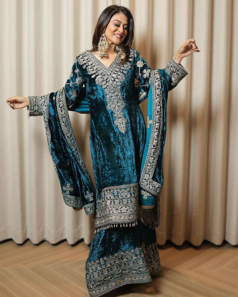 Palazzo Suit Set Blue Salwar Kameez Readymade Stitched New Indian Ready To Wear Wedding Salwar Suit