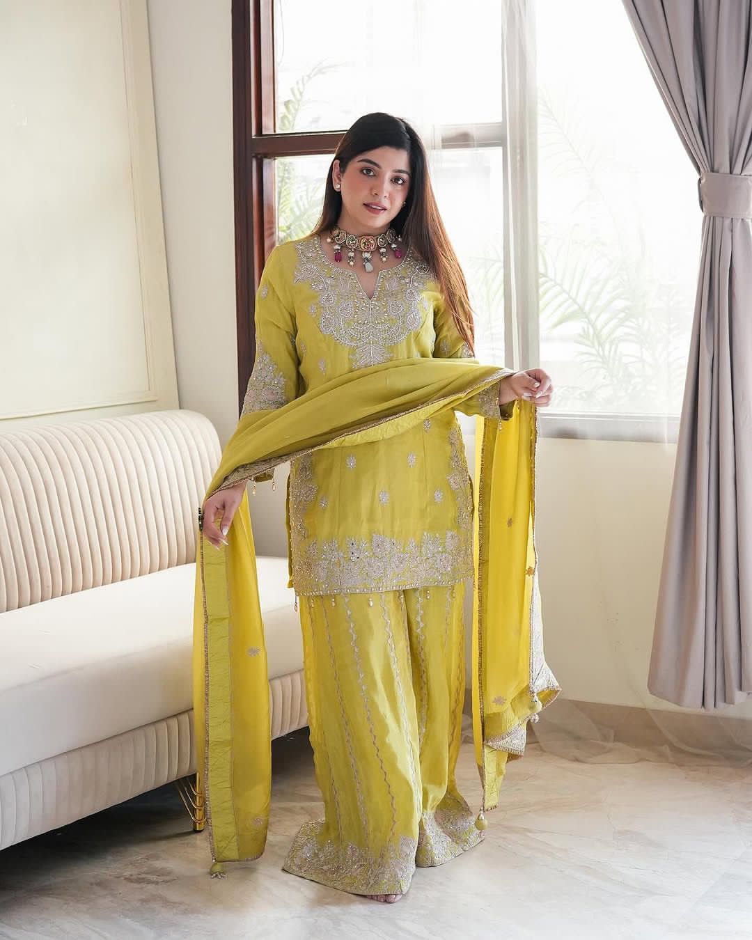 Yellow Pink Salwar Kameez Readymade Stitched New Indian Ready To Wear Wedding Festival Salwar Suit
