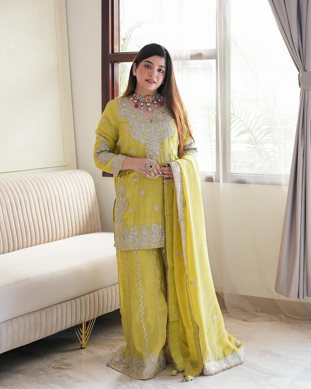 Yellow Pink Salwar Kameez Readymade Stitched New Indian Ready To Wear Wedding Festival Salwar Suit