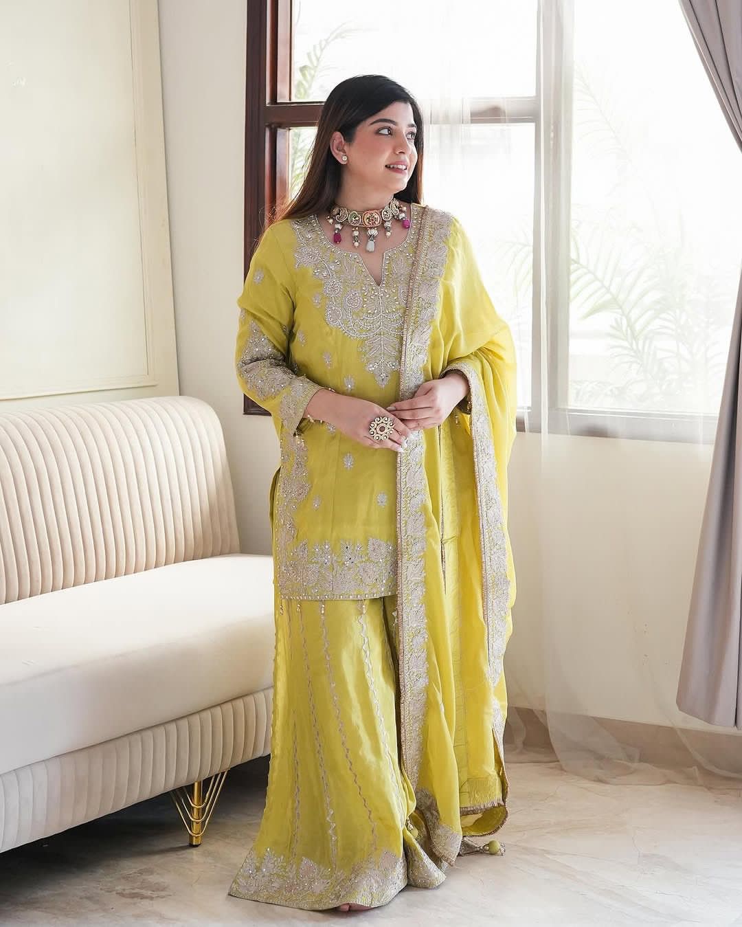 Yellow Pink Salwar Kameez Readymade Stitched New Indian Ready To Wear Wedding Festival Salwar Suit