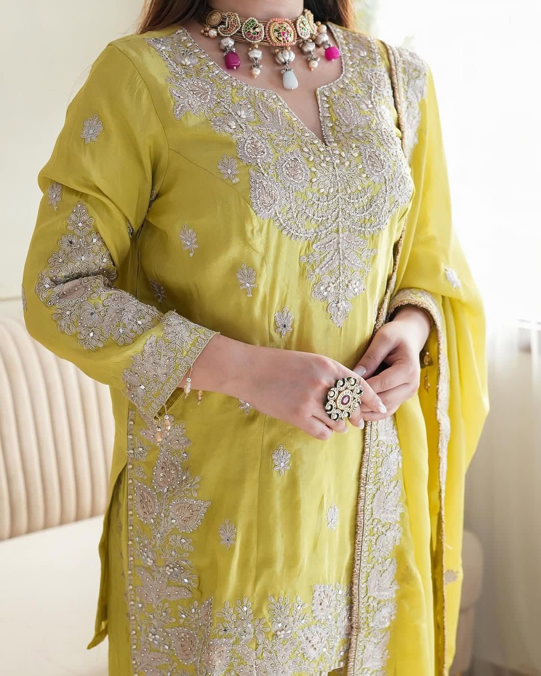 Yellow Pink Salwar Kameez Readymade Stitched New Indian Ready To Wear Wedding Festival Salwar Suit