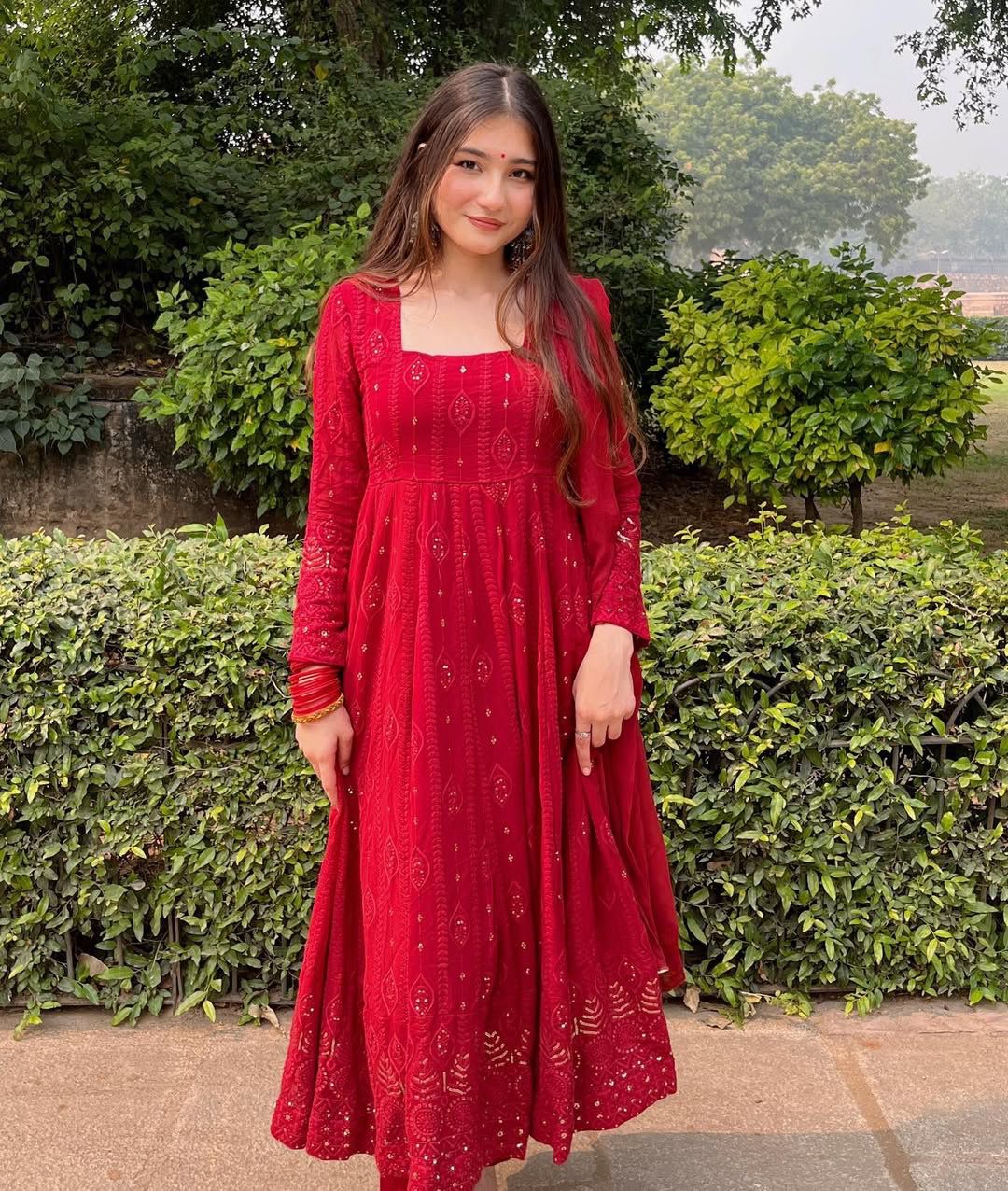 Red Anarkali Salwar Kameez Set Readymade New Indian Ready To Wear Wedding Suit
