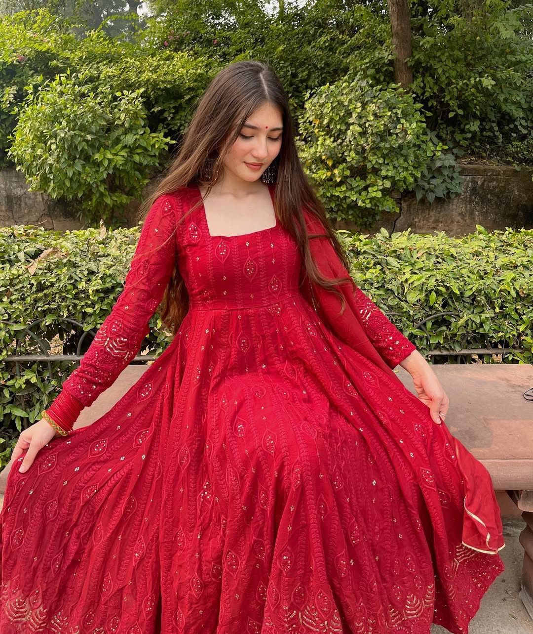 Red Anarkali Salwar Kameez Set Readymade New Indian Ready To Wear Wedding Suit