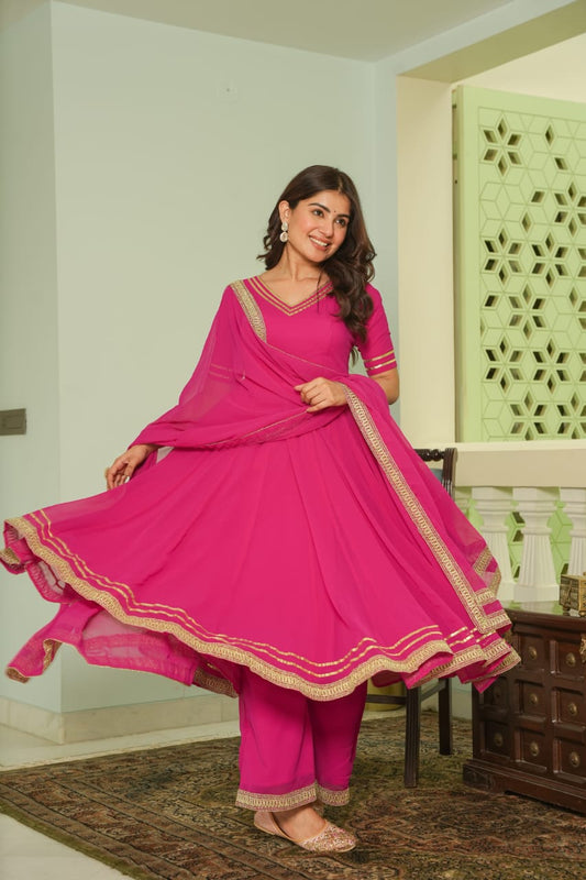 Pink Georgette Anarkali Full Flair Indian Salwar kameez