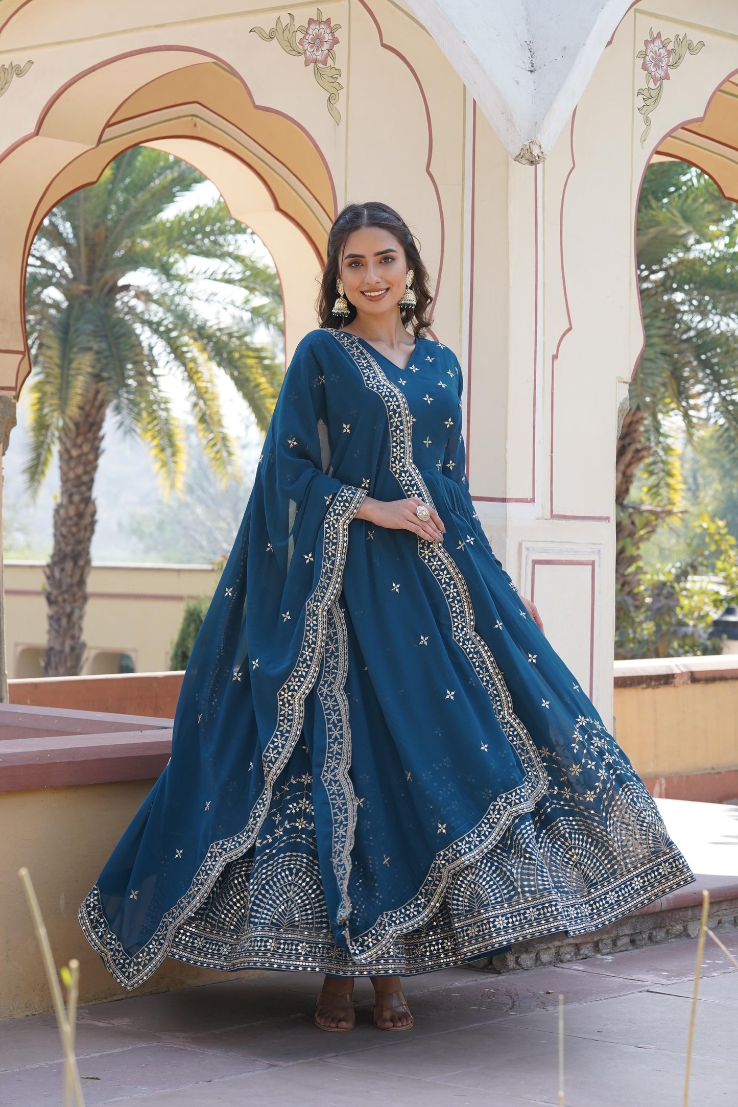 Anarkali Gown With Dupatta Full Flair Readymade Stitched