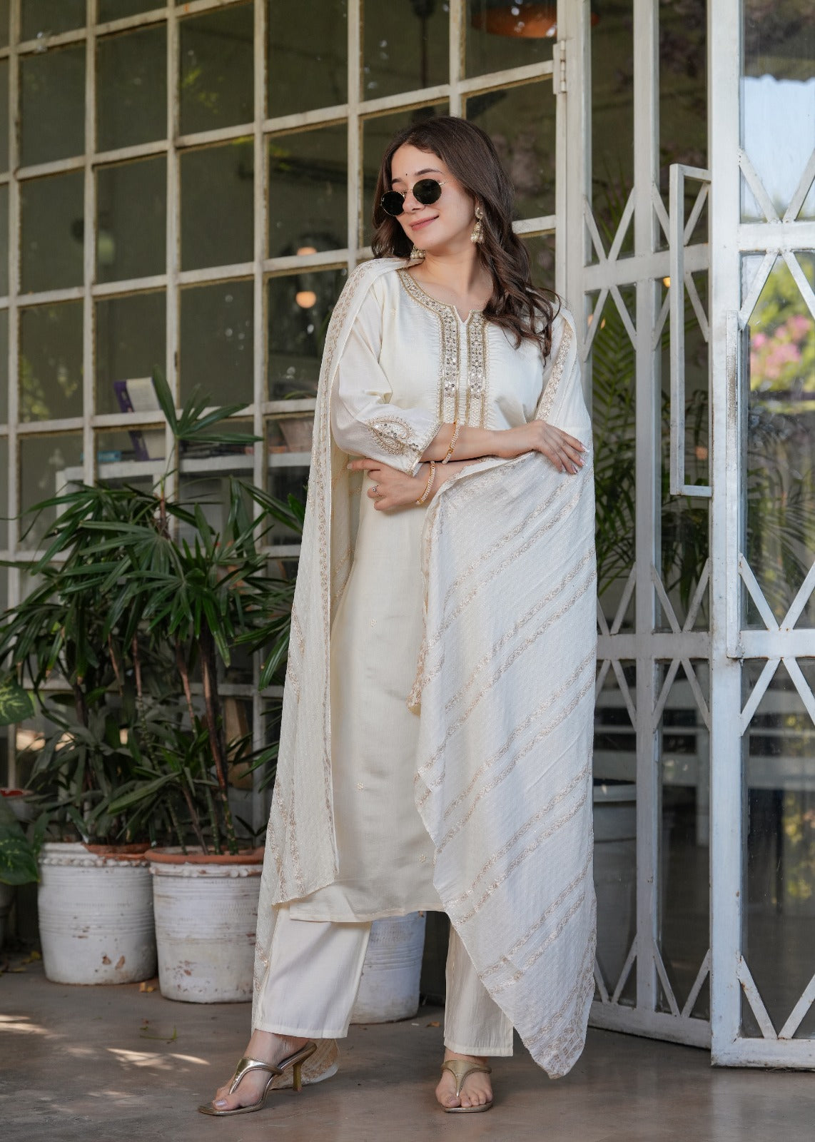 White Ready To Wear Salwar Kameez Indian Dress Suit Set