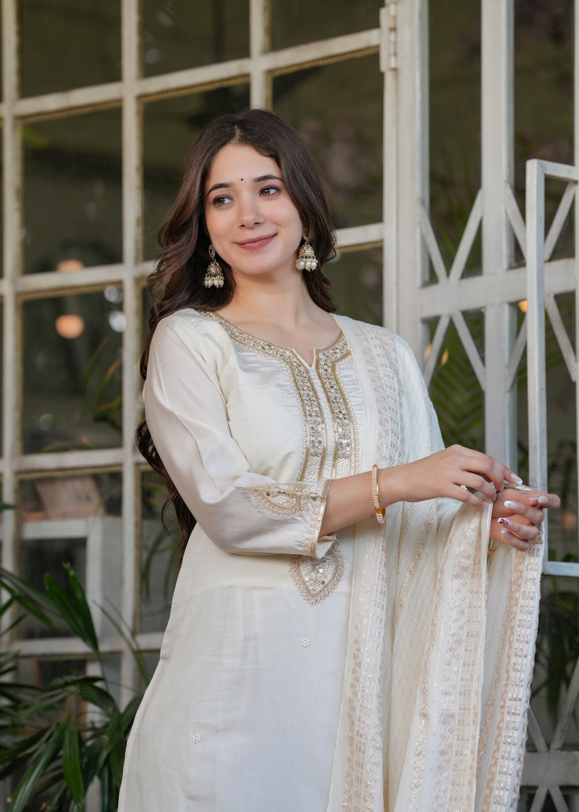 White Ready To Wear Salwar Kameez Indian Dress Suit Set