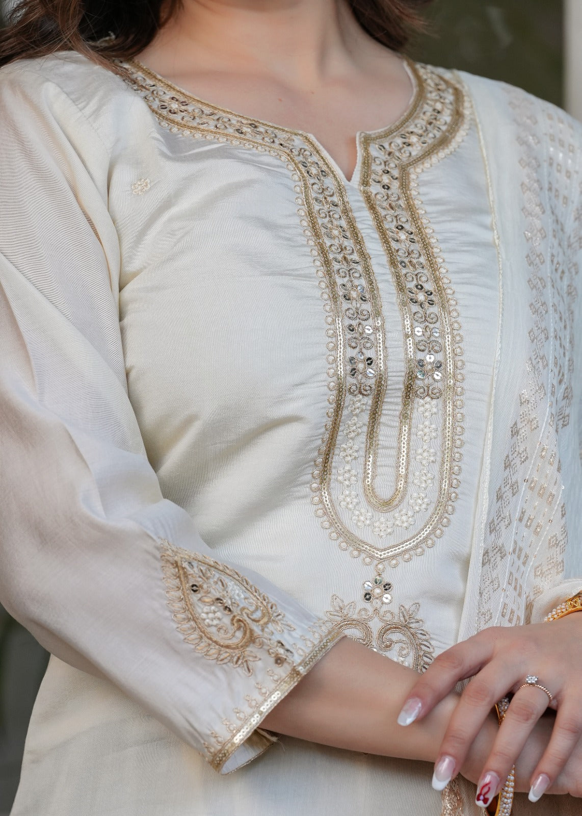 White Ready To Wear Salwar Kameez Indian Dress Suit Set