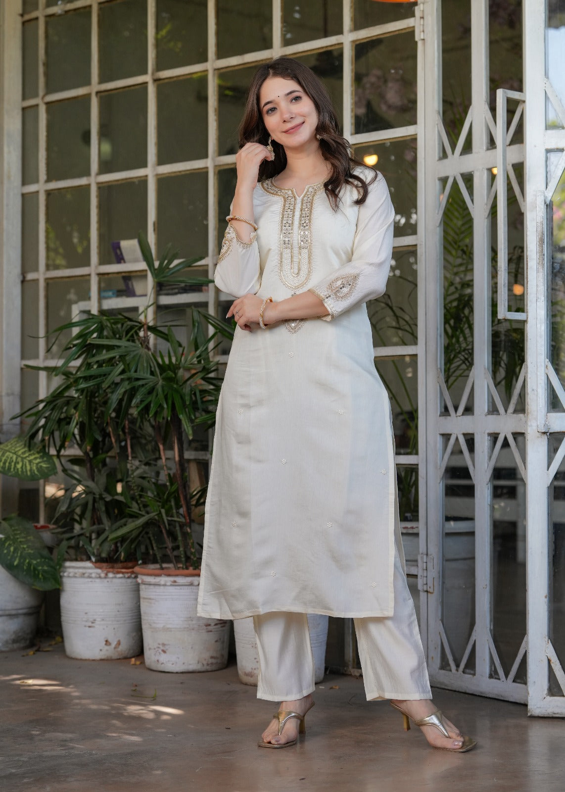White Ready To Wear Salwar Kameez Indian Dress Suit Set