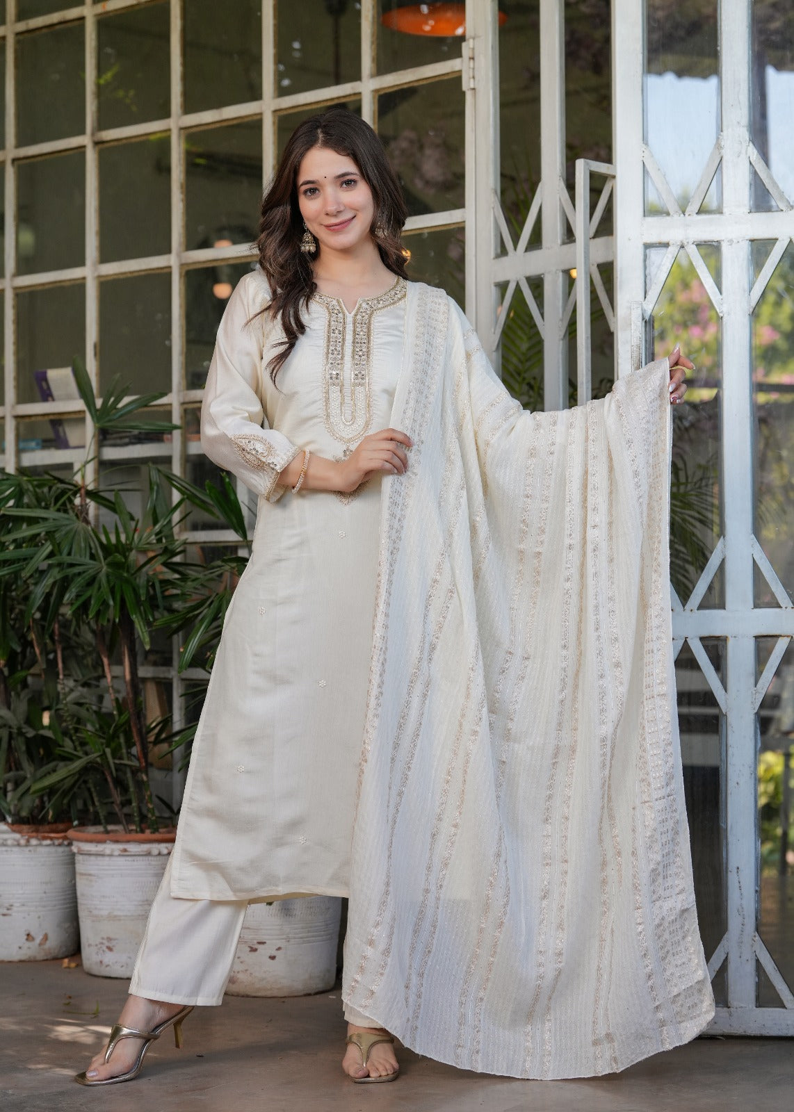 White Ready To Wear Salwar Kameez Indian Dress Suit Set