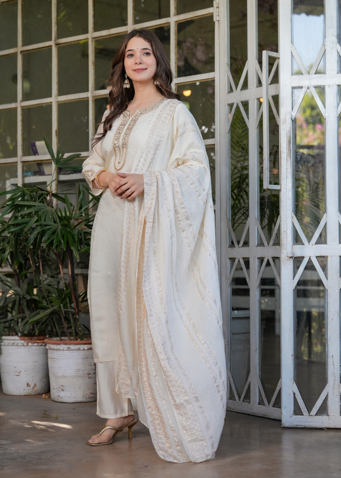 White Ready To Wear Salwar Kameez Indian Dress Suit Set