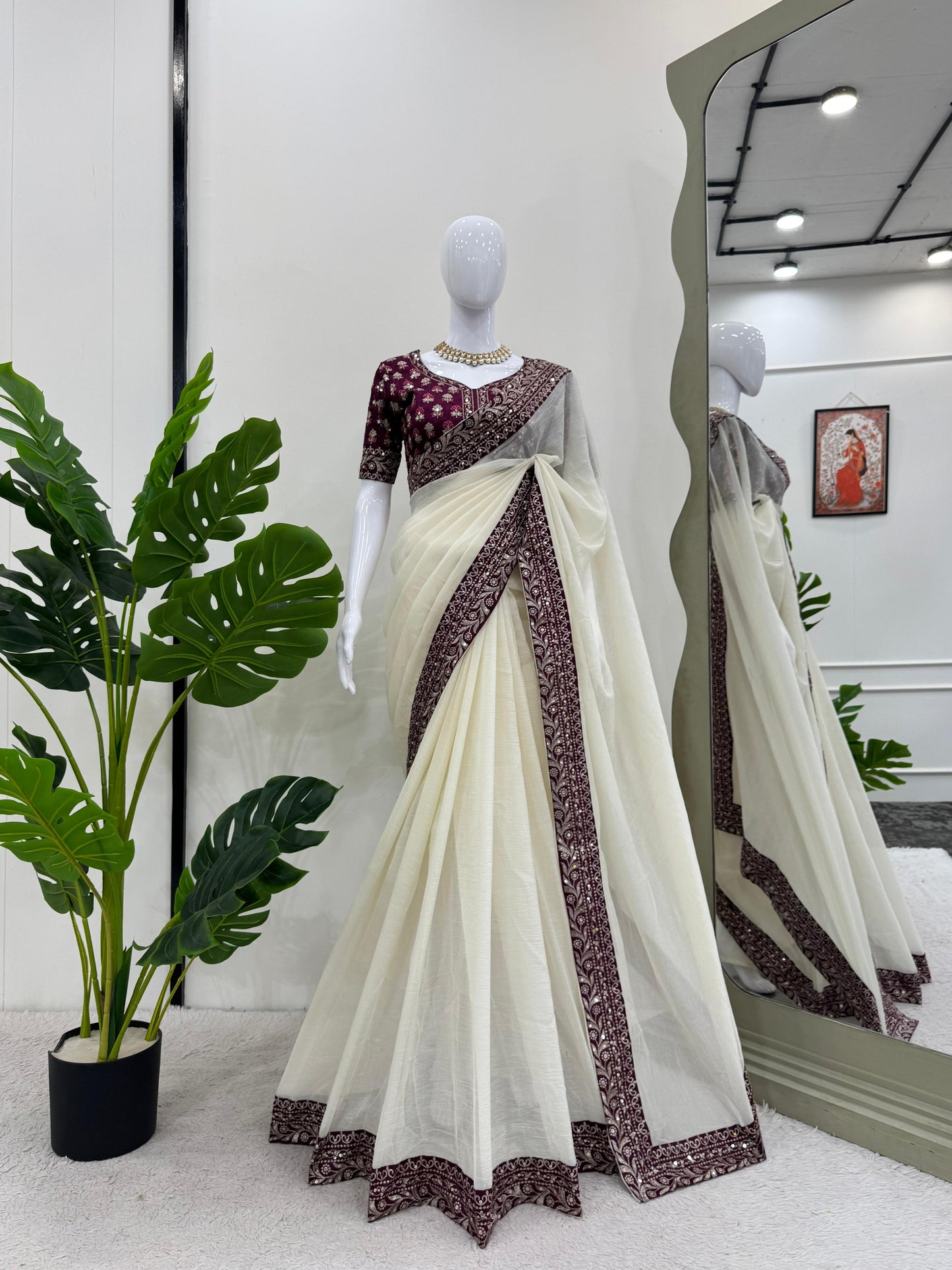 White Ready to wear Saree for wedding women