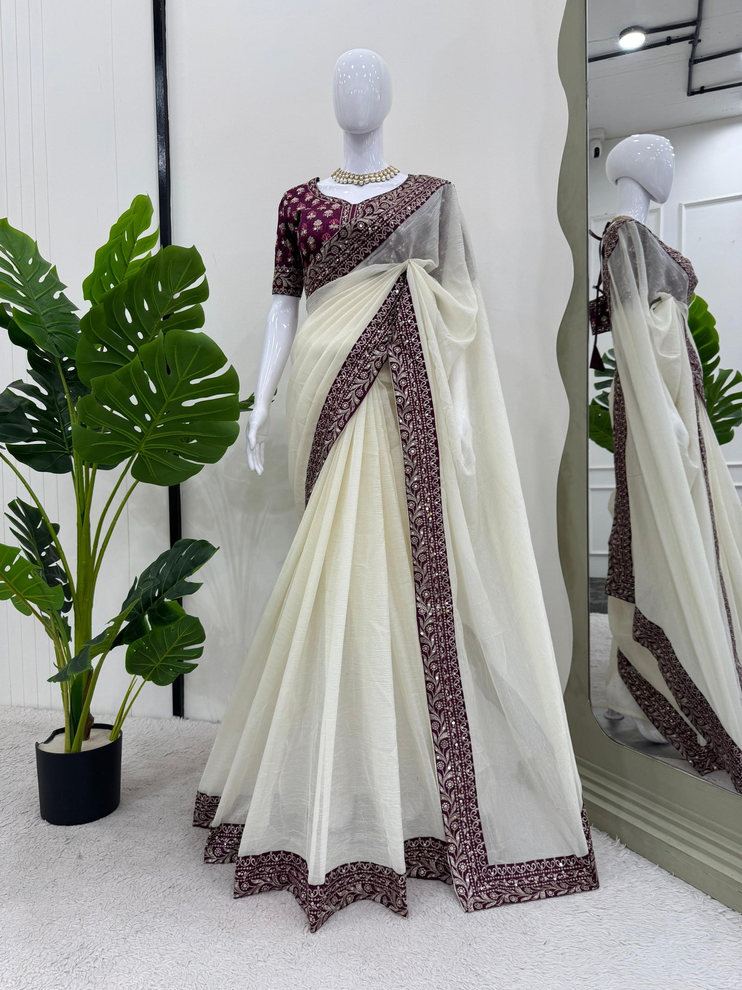 White Ready to wear Saree for wedding women