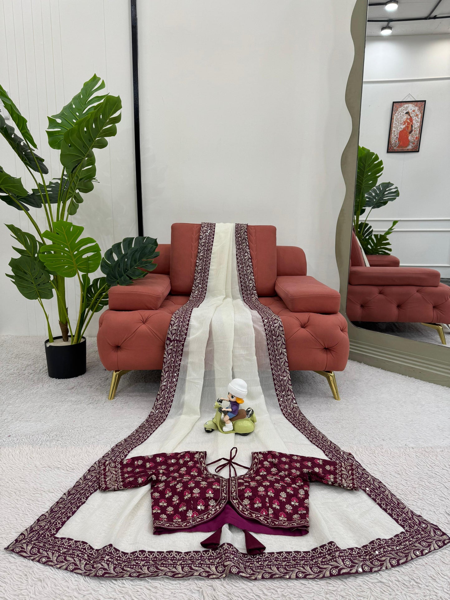 White Ready to wear Saree for wedding women