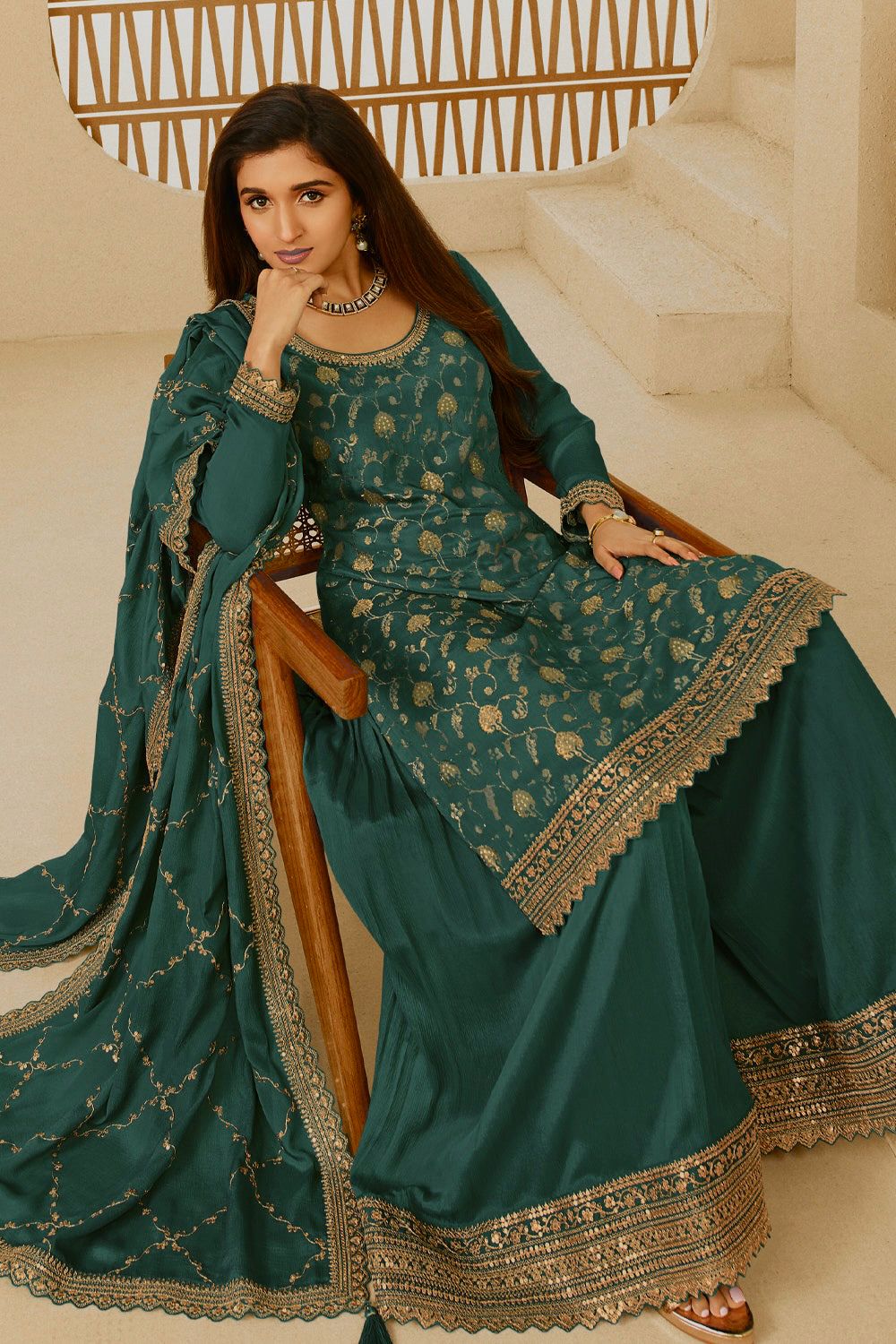 Green Palazzo Suit Set Ready to wear Salwar kameez Indian