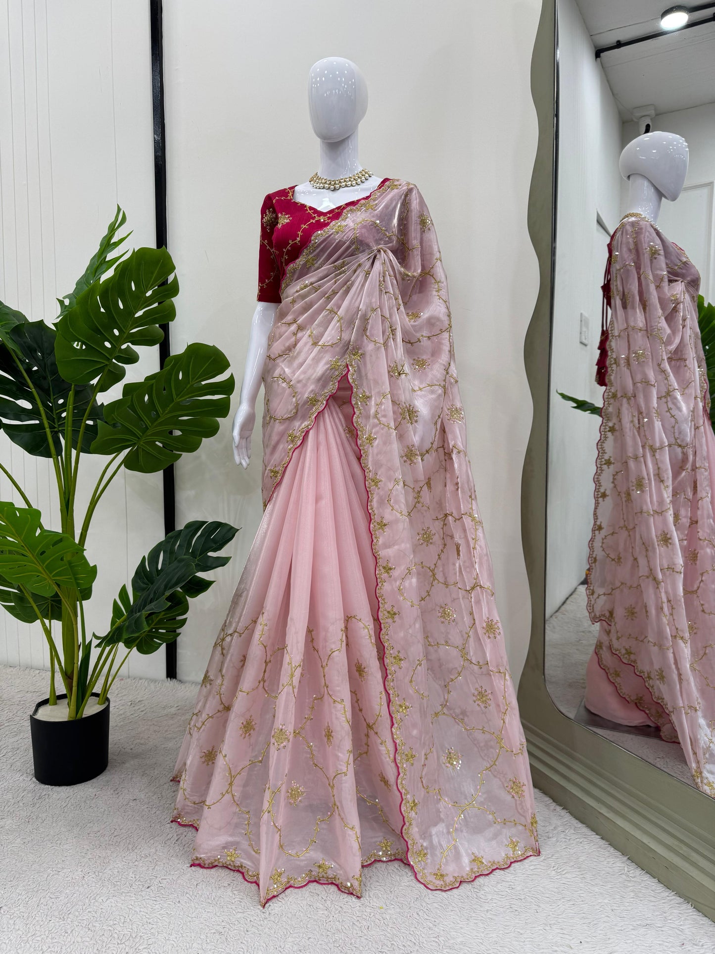 Wedding wear Indian saree with stitched blouse Ready To Wear