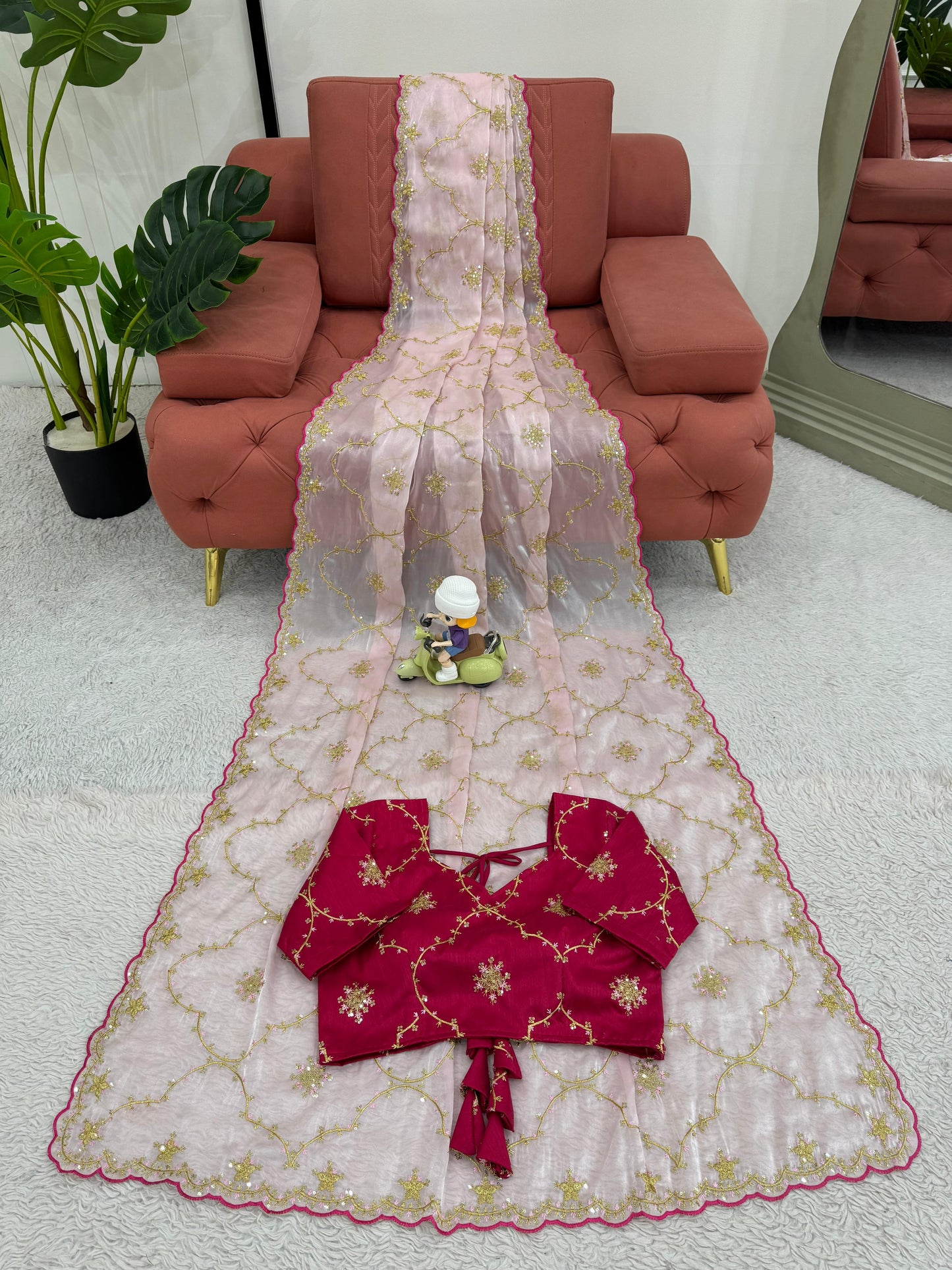 Wedding wear Indian saree with stitched blouse Ready To Wear