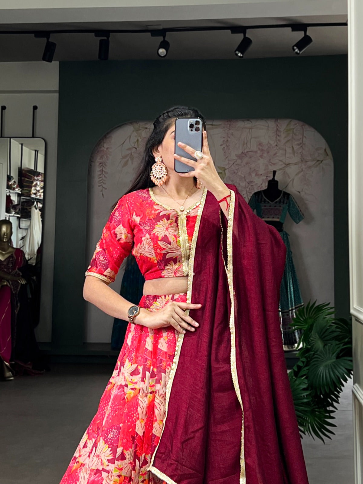 Red Silk wedding lehenga choli Readymade Indian Dress