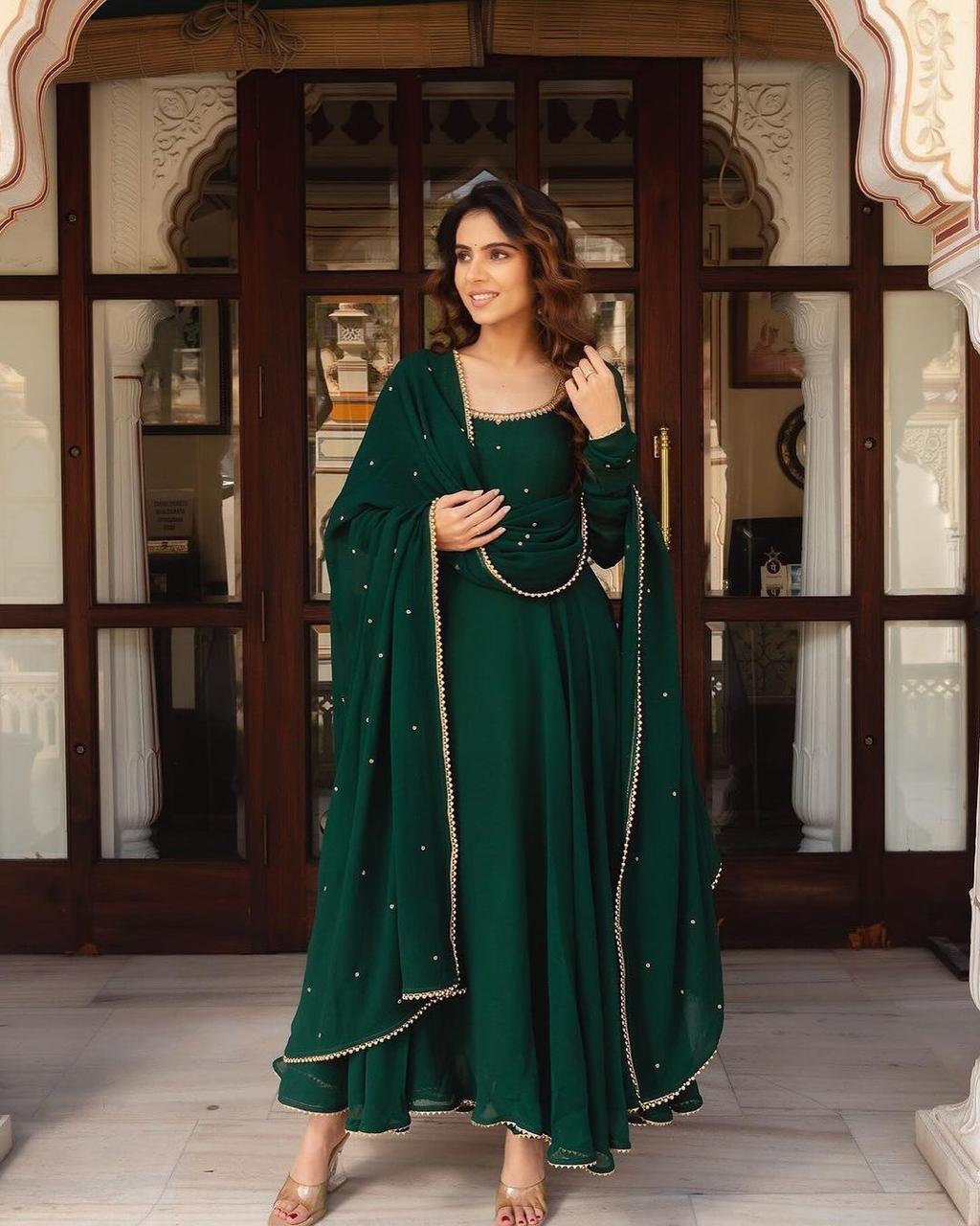 Green Full Flair anarkali gown Readymade Indian Dress