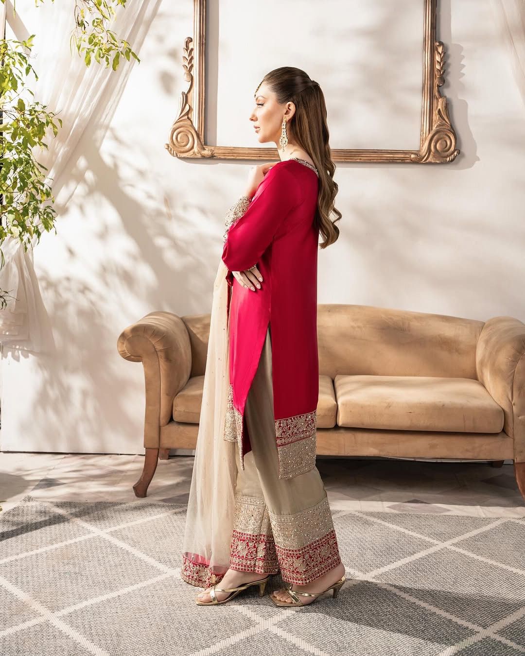 Red pakistani salwar kameez Indian Readymade dress for wedding
