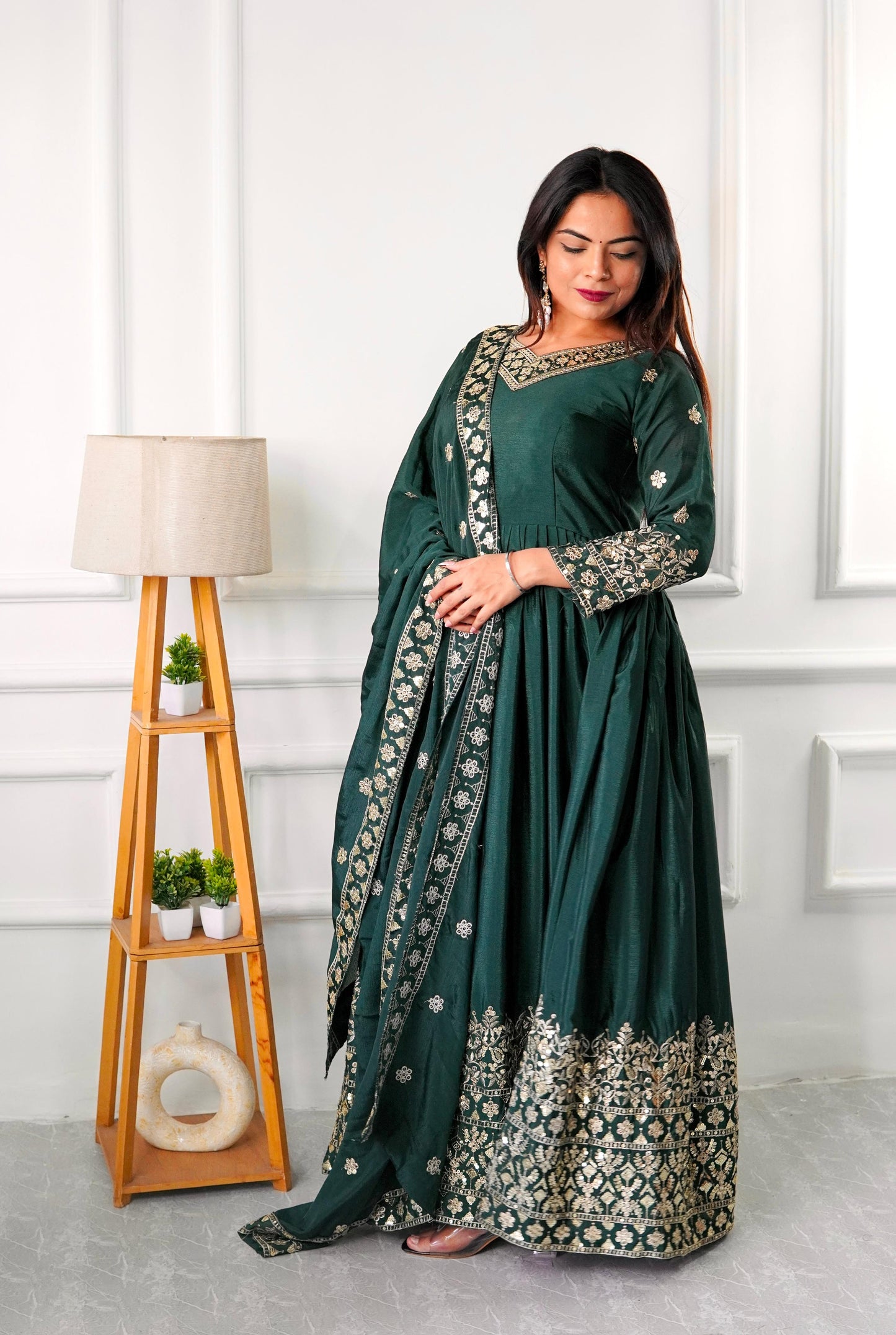 Green Salwar Kameez set anarkali Full Flair Indian Dress